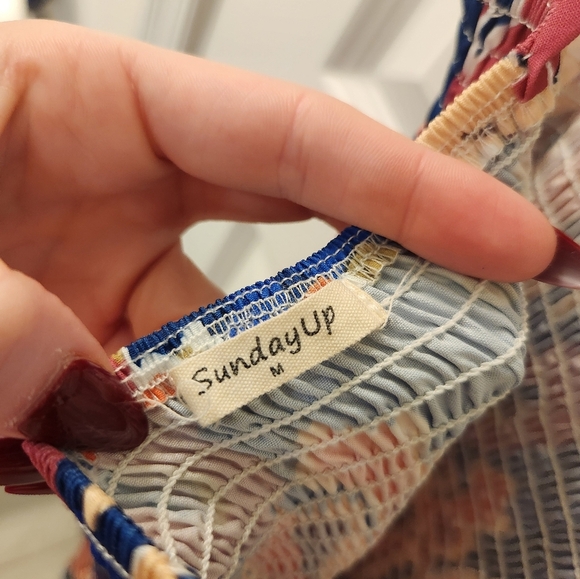 Sunday Up Blue Orange Floral Maxi Dress Size M Summer #N632 - Picture 2 of 5